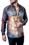 Maceoo Fibonacci Royal Lion Black Button-up Shirt In Black