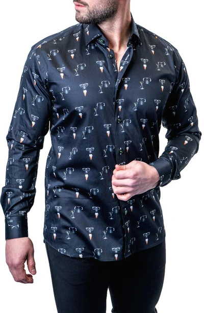 Maceoo Fibonacci Frenchie Celebration Contemporary Fit Button-up Shirt In Black