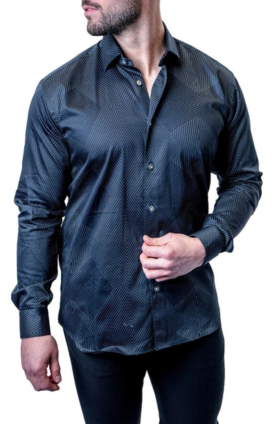 Maceoo Fibonacci Retro Geo Black Contemporary Fit Button-up Shirt