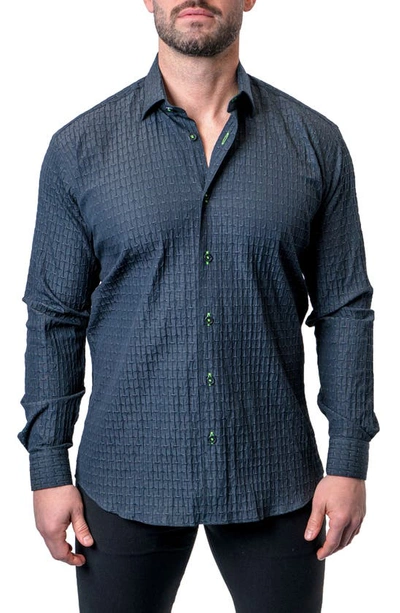 Maceoo Fibonacci Textured Lines Black Button-up Shirt