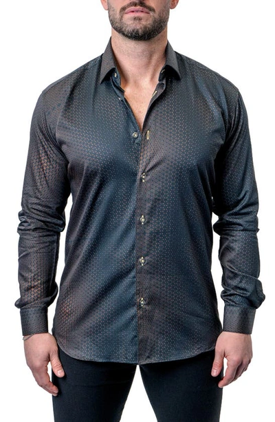 Maceoo Fibonacci Gold Elegant Black Contemporary Fit Button-up Shirt