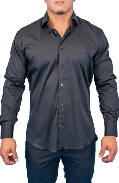 Maceoo Fibonacci Jacqcuff Regular Fit Solid Cotton Button-up Shirt In Black