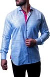 MACEOO EINSTEIN CHECK SKY BLUE CONTEMPORARY FIT BUTTON-UP SHIRT