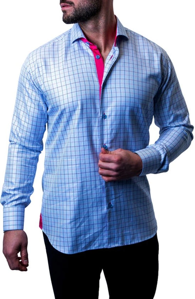 Maceoo Einstein Check Sky Blue Contemporary Fit Button-up Shirt