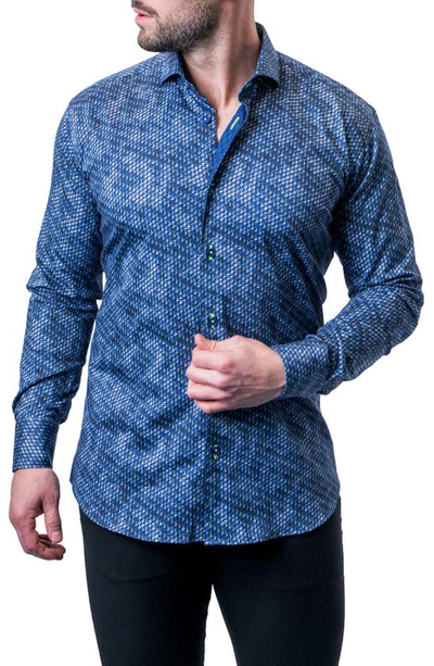 Maceoo Einstein Ripples Blue Contemporary Fit Button-up Shirt
