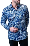 MACEOO FIBONACCI OIL SPILL BLUE CONTEMPORARY FIT BUTTON-UP SHIRT