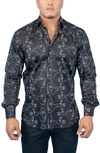 MACEOO MACEOO FIBONACCI RETRO LOOK BLACK CONTEMPORARY FIT BUTTON-UP SHIRT