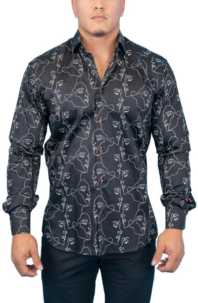 Maceoo Fibonacci Retro Look Black Contemporary Fit Button-up Shirt