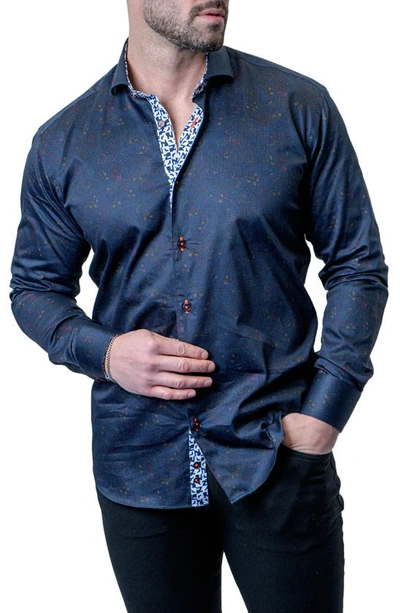 Maceoo Einstein Paisley Swirls Contemporary Fit Button-up Shirt In Blue
