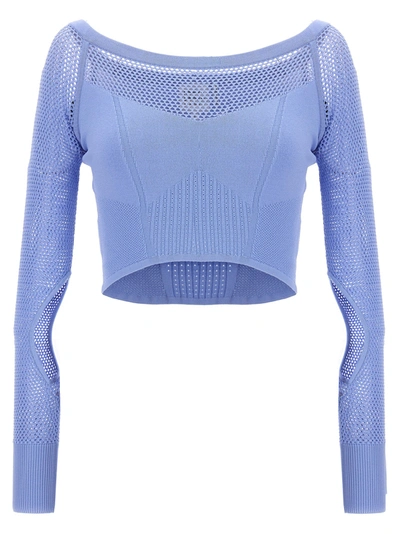 Herve Leger Women's Mixed Knit Cut-out Crop Top In Light Blue