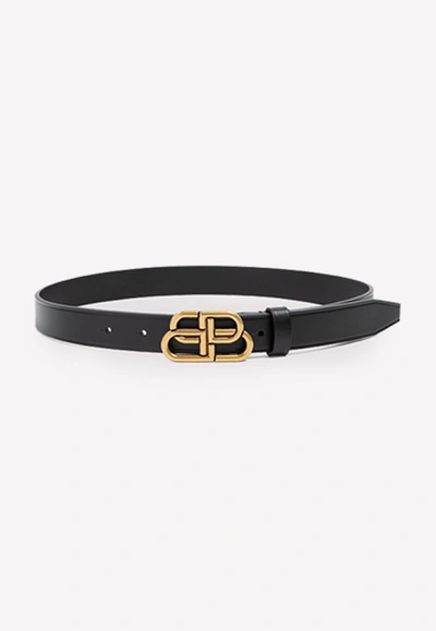 Balenciaga Bb Thin Leather Belt In Black