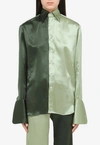 Woera Color-block Button Up Silk Shirt In Green