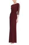 Sl Fashions Ruched Waist Embellished Sleeve Gown In Fig