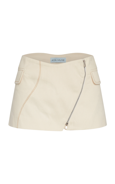 Aya Muse Osoyo Zipped Denim Mini Skirt In Off-white