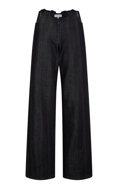 Aya Muse Tio Low-rise Wool Wide-leg Trousers In Dark Wash