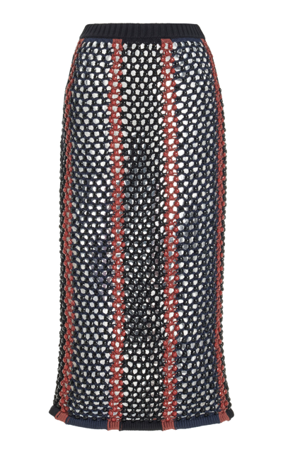 Diotima Spice Crystal-embellished Crocheted Midi Skirt In Navy