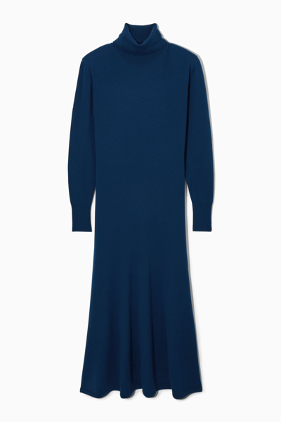 Cos Power-shoulder Merino Wool Maxi Dress In Turquoise