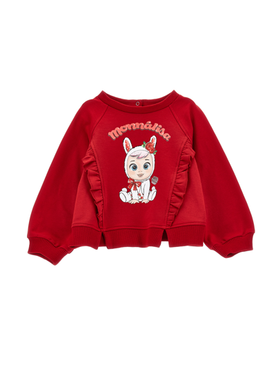 Monnalisa Babies' Logo-print Crew-neck Sweatshirt In Ruby Red