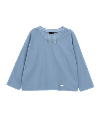 Monnalisa Kids'   Jersey T-shirt With Metallic Fringing In Bluestone