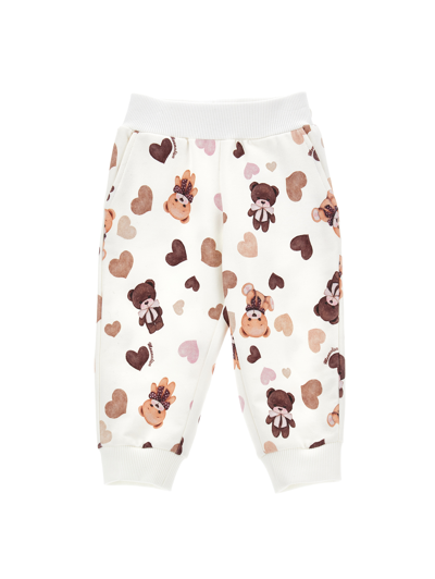 Monnalisa Fleece Trousers With All-over Print In Birch