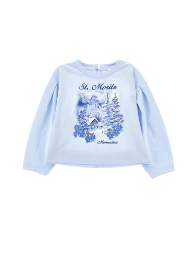 Monnalisa Kids'   Cropped T-shirt With Log Cabin Print In Sky Blue