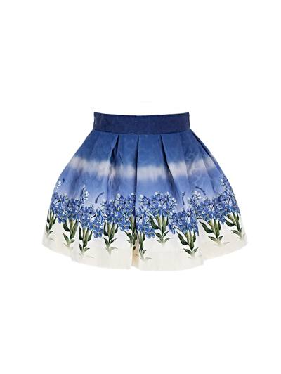 Monnalisa Kids' Floral-print Skirt In Navy Blue