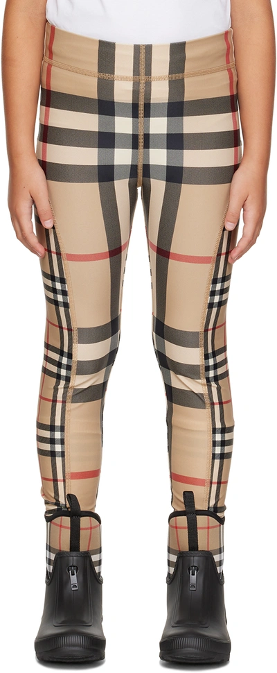 Burberry Kids' Isabella Check-print Stretch-woven Leggings 4-14 Years In 中性色