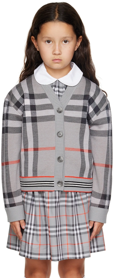 Burberry Kids' Girls Grey Check Wool Cardigan In Coolchrcoalgry Ip Ch