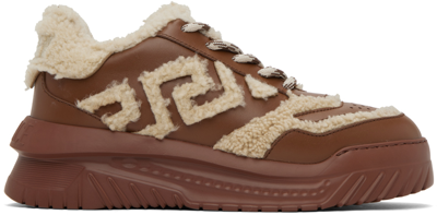 Versace Tan Greca Odissea Sneakers In Brown
