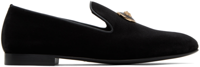 Versace Men's Medusa Ornament Suede Smoking Slippers In Black  Gold (black)