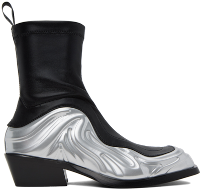 Versace Men's Solare 3d Stretch Ankle Boots In Black Silver