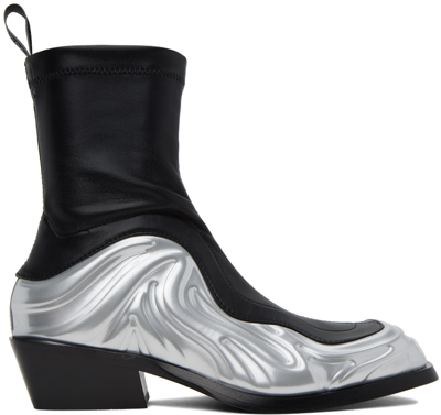 Versace Men's Solare 3d Stretch Ankle Boots In Black/silver