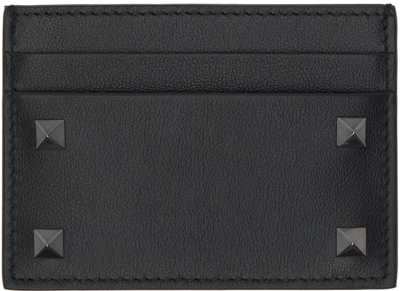 Valentino Garavani Black Rockstud Card Holder In 0no Nero