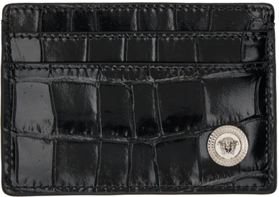 Versace Black Croc Medusa Biggie Card Holder In 1b00p