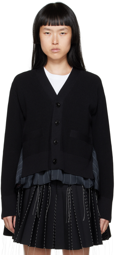 Sacai Black Paneled Cardigan In 001 Black