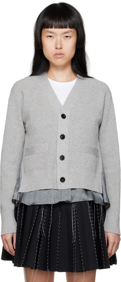 Sacai Grey Paneled Cardigan In 301 Grey