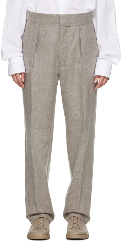Zegna Gray Pleated Trousers In 032 Gray