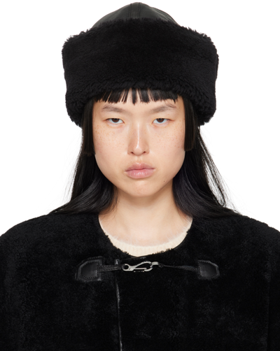 Totême Black Shearling Winter Beanie In 200 Black