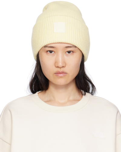 The North Face White Patch Beanie In N3n Gardenia White