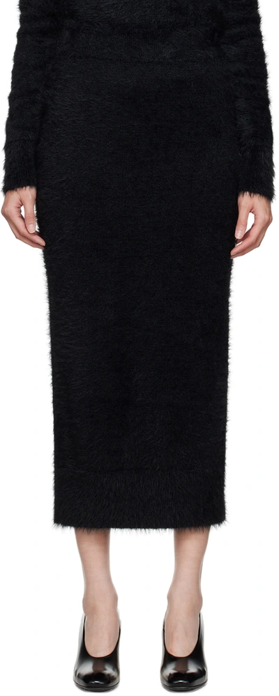 Dries Van Noten Black Fuzzy Midi Skirt In 900 Black