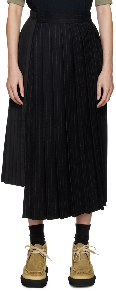 Sacai Black Chalk Stripe Midi Skirt