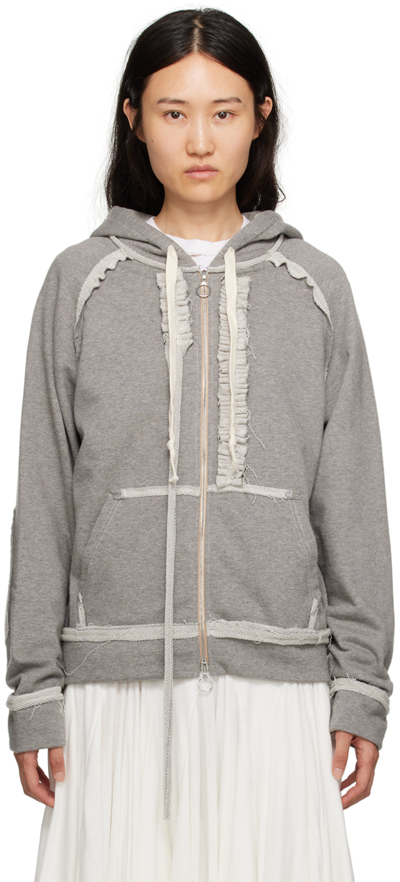 Edward Cuming Gray Ruffle Hoodie In Grey