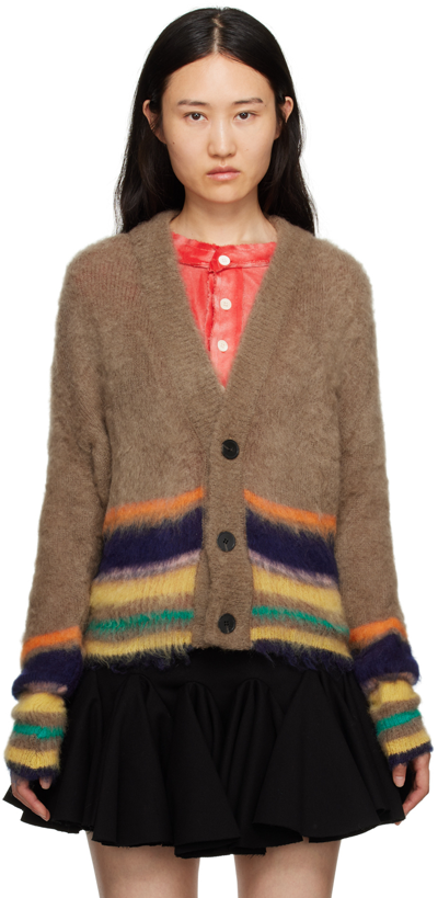 Edward Cuming Beige Striped Cardigan In Brown/multi