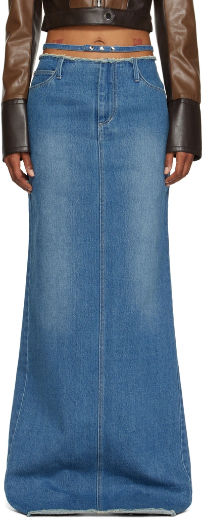 Juneyen Blue Faded Denim Maxi Skirt In Washed Denim
