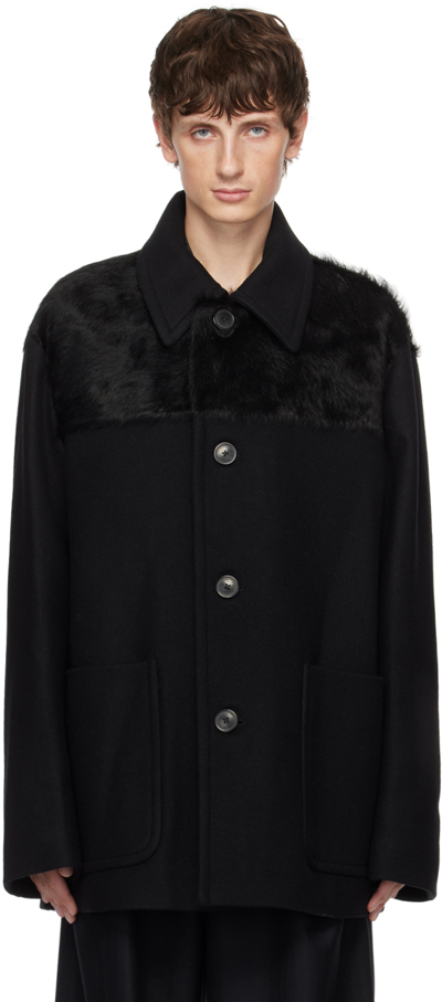 Dries Van Noten Black Paneled Coat In 900 Black