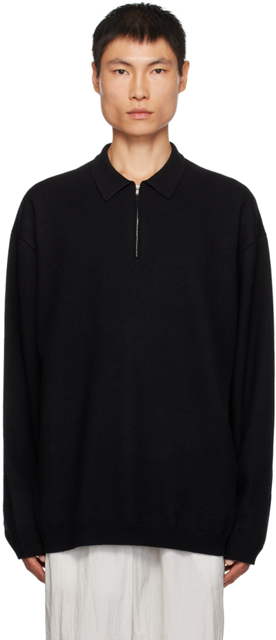 Aton Black Zip Polo In 005 Black