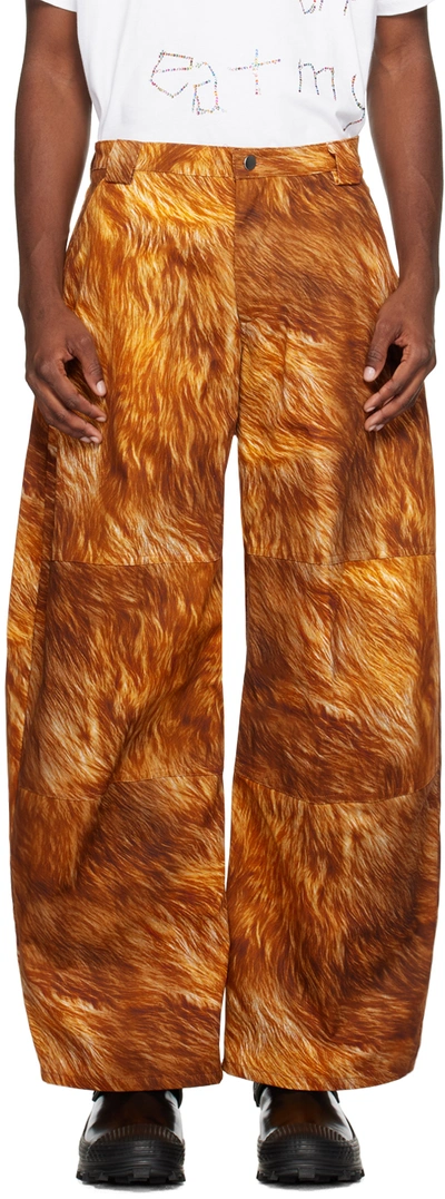 Collina Strada Orange & Tan Stomp Trousers In Brown Fur