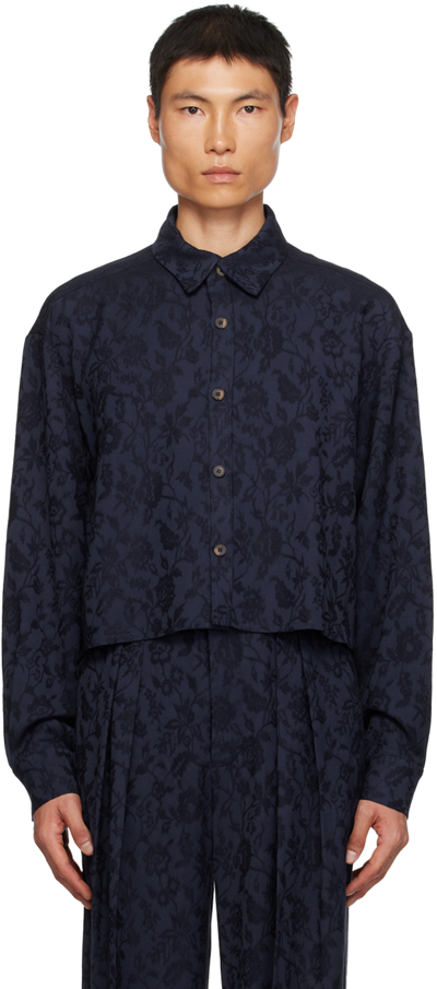 King & Tuckfield Navy Jacquard Shirt In Midnight Floral