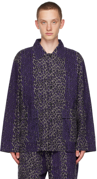 South2 West8 Purple Printed Shirt In B-leopard