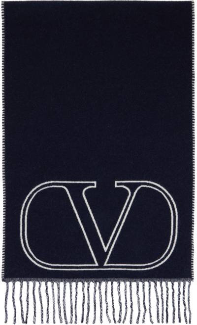 Valentino Navy Vlogo Signature Scarf In Black